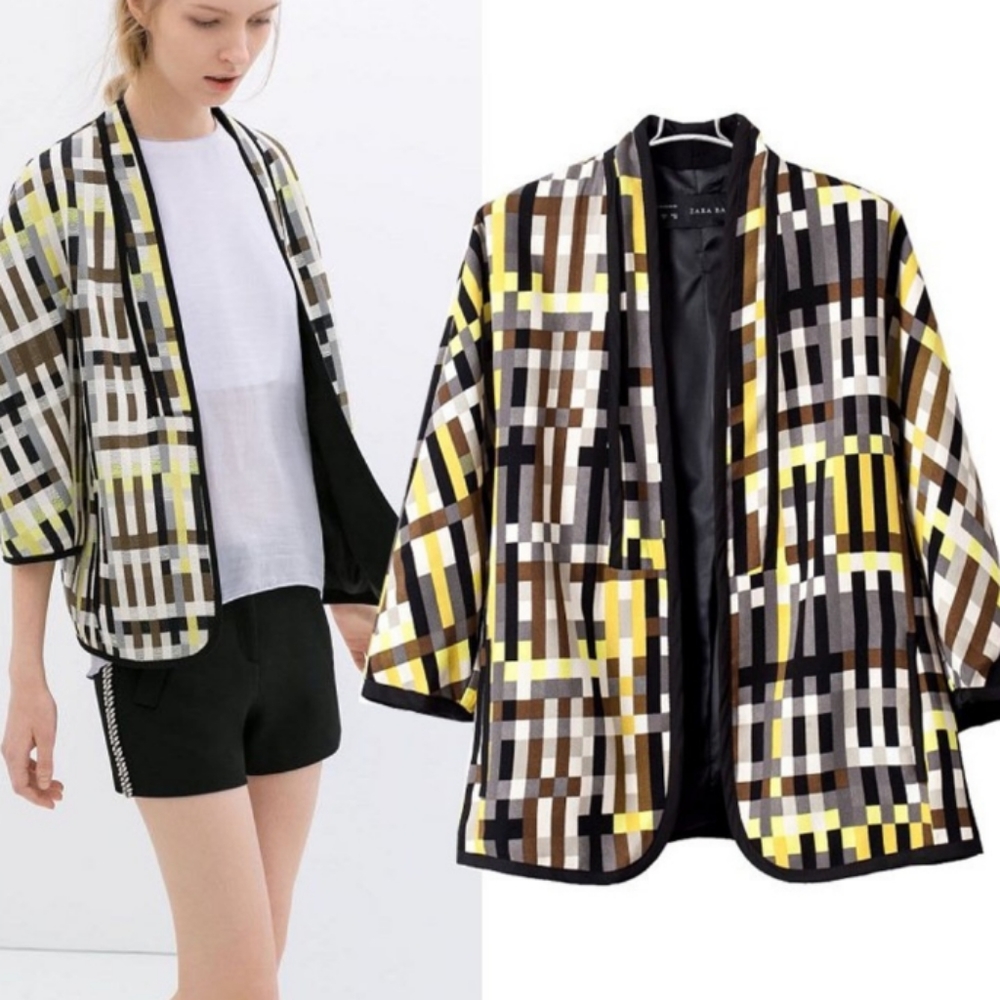 ZARA  Cream CHARTREUSE AND BROWN blazer